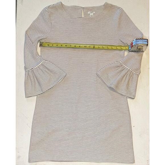 J.Crew Factory Bell Sleeve Dress M Black Cream Stripe Cotton Blend Classic Chic - Picture 5 of 13